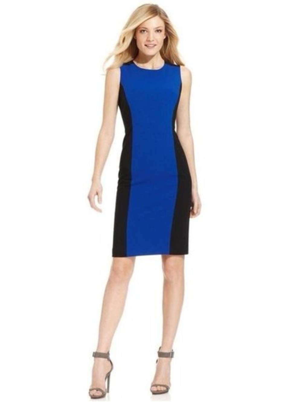 Calvin Klein Blue Black Colorblock Sheath Dress Size 2P Petite Career Office